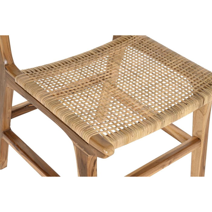 DKD Home Decor Silla de Teca y Ratán Marrón Claro