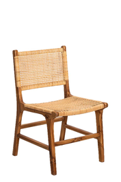 DKD Home Decor Silla de Teca y Ratán Marrón Claro