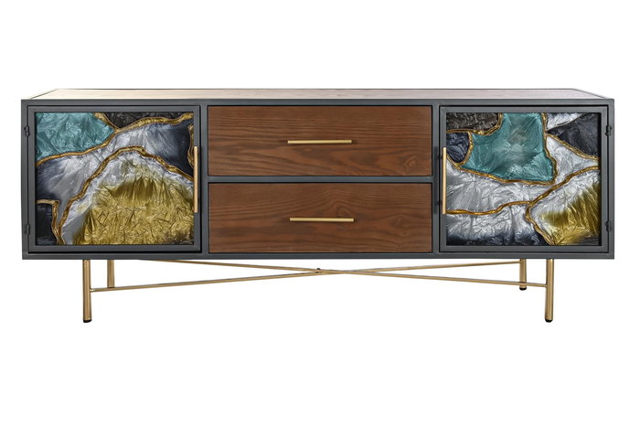 Mueble Tv Moderno DKD Home Decor Marron Oscuro Dorado 35 x 55 x 140 cm