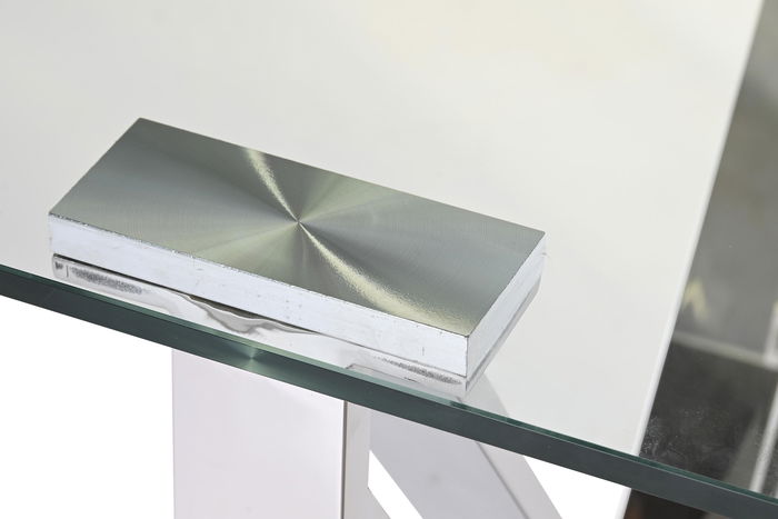 DKD Home Decor Mesa de Comedor Moderna Plateada Transparente Acero y Cristal 180 x 90 x 75 cm