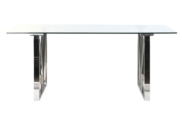 DKD Home Decor Mesa de Comedor Moderna Plateada Transparente Acero y Cristal 180 x 90 x 75 cm