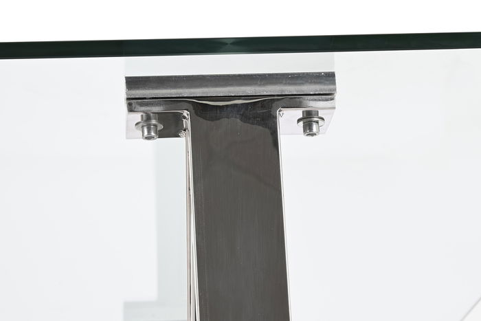 DKD Home Decor Mesa de Comedor Moderna Plateada Transparente Acero y Cristal 180 x 90 x 75 cm
