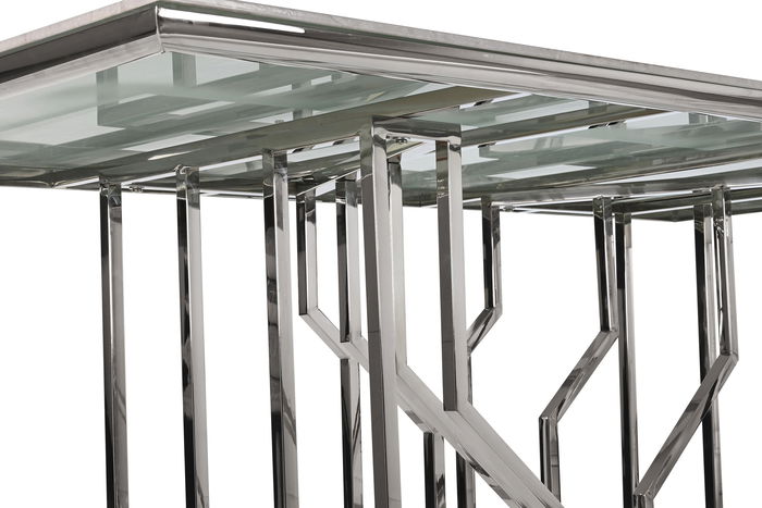 DKD Home Decor Mesa Comedor Moderno Blanco Plateado Acero Cristal 180 x 90 x 75 cm