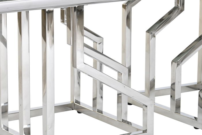 DKD Home Decor Mesa Centro Moderno Blanco Plateado Acero Cristal 120 x 60 x 40 cm