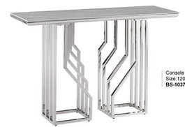 DKD Home Decor Consola de Acero y Cristal Símil Mármol Blanco y Plateado