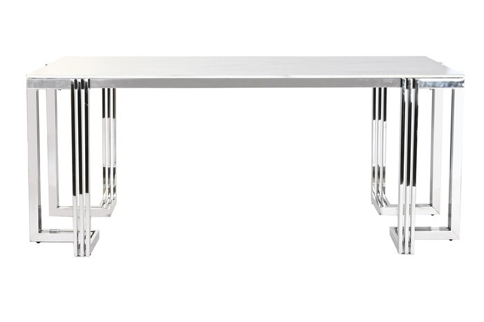 DKD Home Decor Mesa Comedor Moderno Plateado Blanco Acero Cristal 180 x 90 x 76 cm DKD Home Decor Mesa Comedor Moderno Plateado Blanco Acero Cristal 180 x 90 x 76 cm