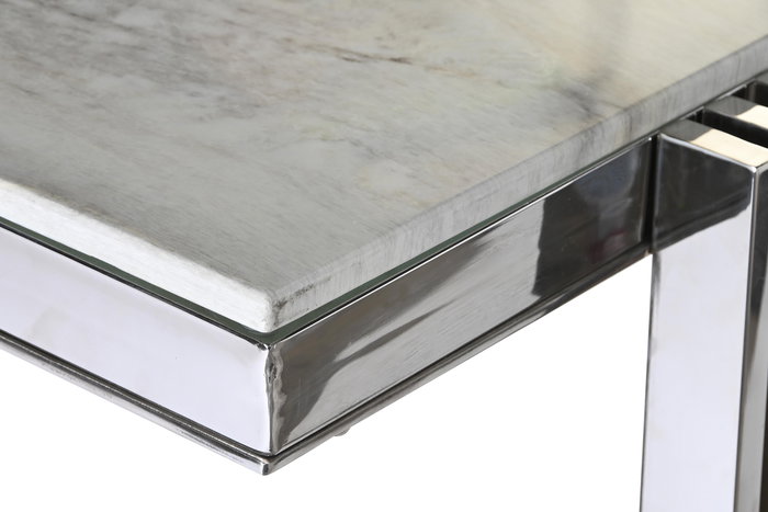 DKD Home Decor Mesa Comedor Moderno Plateado Blanco Acero Cristal 180 x 90 x 76 cm DKD Home Decor Mesa Comedor Moderno Plateado Blanco Acero Cristal 180 x 90 x 76 cm