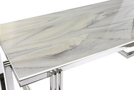 DKD Home Decor Mesa Comedor Moderno Plateado Blanco Acero Cristal 180 x 90 x 76 cm