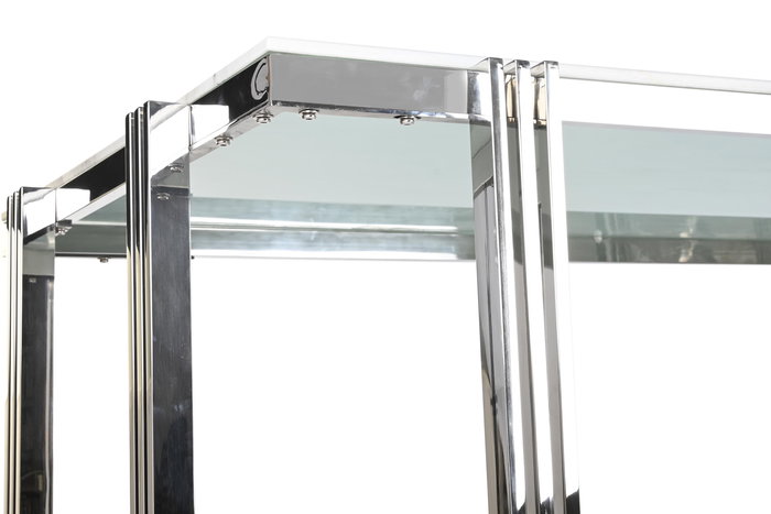 DKD Home Decor Mesa Comedor Moderno Plateado Blanco Acero Cristal 180 x 90 x 76 cm DKD Home Decor Mesa Comedor Moderno Plateado Blanco Acero Cristal 180 x 90 x 76 cm