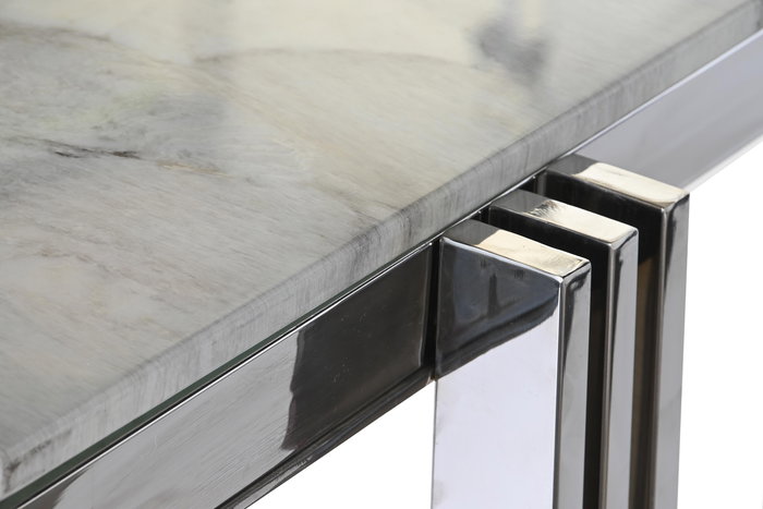 DKD Home Decor Mesa Comedor Moderno Plateado Blanco Acero Cristal 180 x 90 x 76 cm DKD Home Decor Mesa Comedor Moderno Plateado Blanco Acero Cristal 180 x 90 x 76 cm