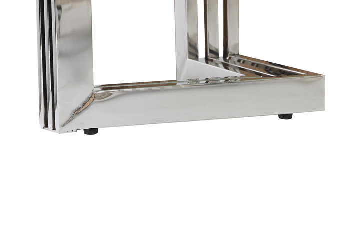 DKD Home Decor Mesa Comedor Moderno Plateado Blanco Acero Cristal 180 x 90 x 76 cm DKD Home Decor Mesa Comedor Moderno Plateado Blanco Acero Cristal 180 x 90 x 76 cm