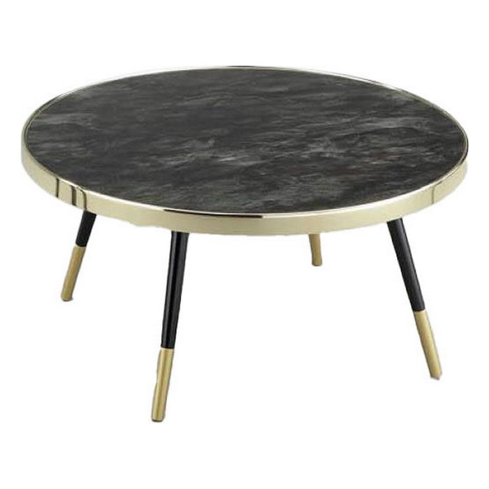 DKD Home Decor Mesa de Centro de Acero y Cristal Símil Mármol Negro y Dorado