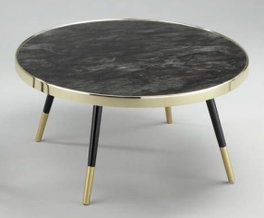 DKD Home Decor Mesa de Centro de Acero y Cristal Símil Mármol Negro y Dorado