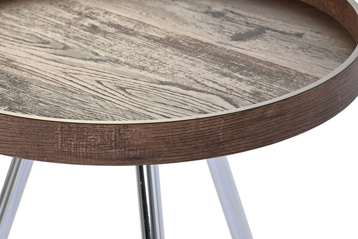 DKD Home Decor Mesita Auxiliar Moderno Marron Oscuro Plateado Acero MDF 45.8 x 47.5 x 45.8 cm