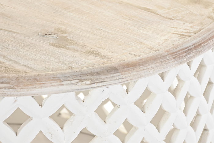 DKD Home Decor Mesa Centro Mango Natural Blanco 81 x 81 x 45 cm