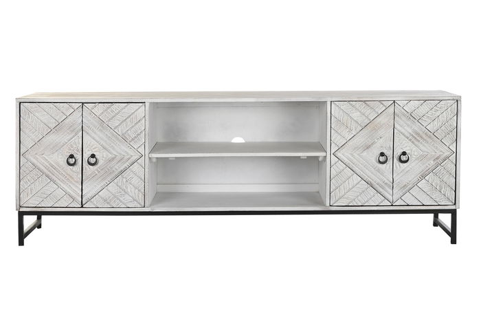 DKD Home Decor Mueble TV Blanco Negro 180 x 40 x 60 cm