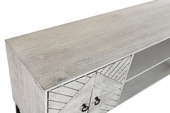 DKD Home Decor Mueble TV Blanco Negro 180 x 40 x 60 cm