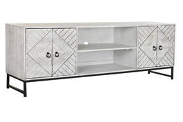 DKD Home Decor Mueble TV Blanco Negro 180 x 40 x 60 cm