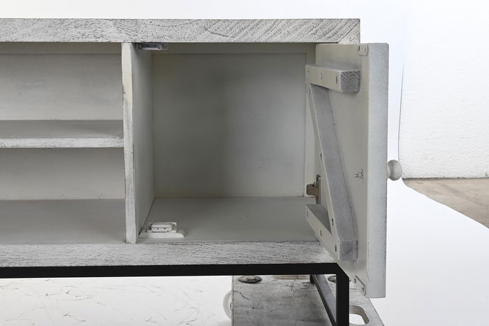 DKD Home Decor Mueble TV Blanco Mango y Metal 130 x 40 x 55 cm