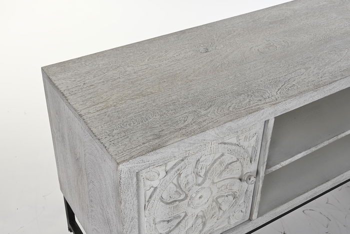 DKD Home Decor Mueble TV Blanco Mango y Metal 130 x 40 x 55 cm