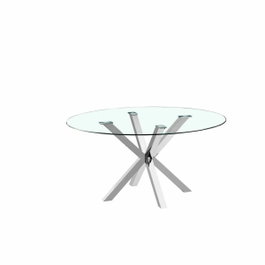 DKD Home Decor Mesa de Comedor de Acero y Cristal Plateada 110x110x76