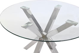 DKD Home Decor Mesa Comedor Moderno Plateado Acero y Cristal 110x76x110 cm