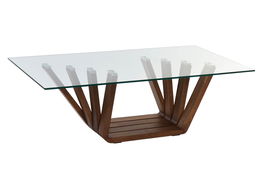 DKD Home Decor Mesa Centro Rebeca Moderno Nogal Cristal Marron Claro Transparente 130 x 70 x 42 cm