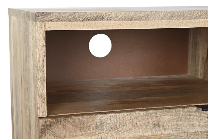 DKD Home Decor Mueble TV Alpino Natural Negro Mango y Metal 150x40x65 cm con 4 Cajones