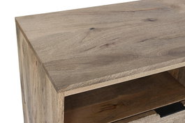 DKD Home Decor Mueble TV Alpino Natural Negro Mango y Metal 150x40x65 cm con 4 Cajones