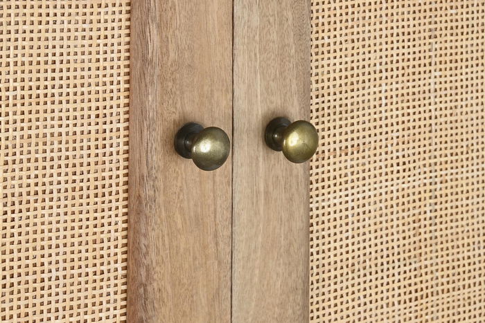 DKD Home Decor Armario Natural Madera Mango y Ratan 40 x 180 x 90 cm Hecho a Mano