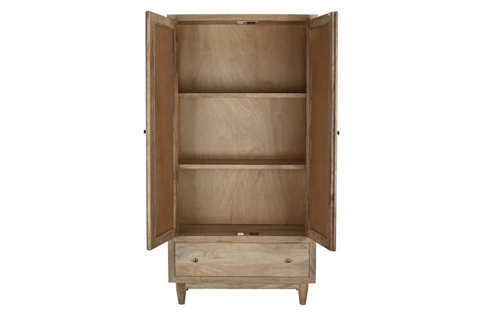 DKD Home Decor Armario Natural Madera Mango y Ratan 40 x 180 x 90 cm Hecho a Mano