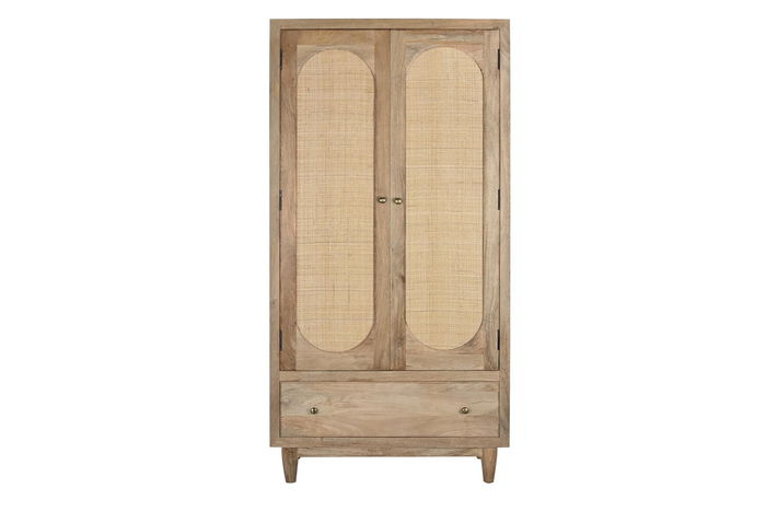 DKD Home Decor Armario Natural Madera Mango y Ratan 40 x 180 x 90 cm Hecho a Mano