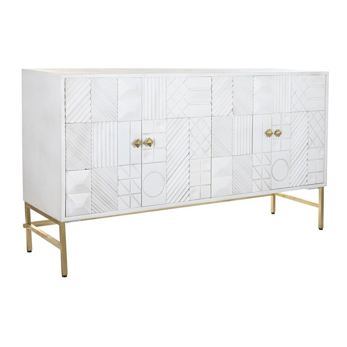 DKD Home Decor Buffet de Mango y Latón Cruz Rombo Blanco