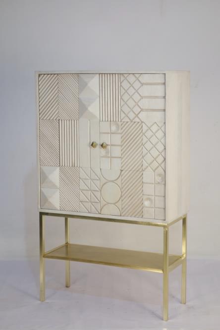 DKD Home Decor Buffet de Mango y Latón Cruz Rombo Blanco