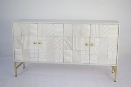 DKD Home Decor Buffet de Mango y Latón Cruz Rombo Blanco