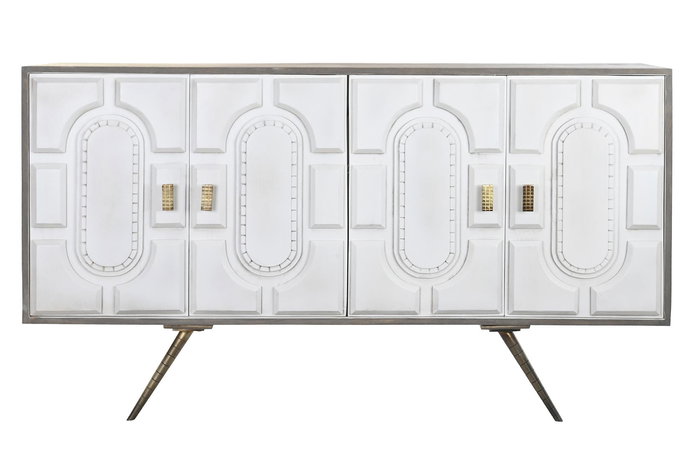 DKD Home Decor Buffet Blanco Dorado 152 x 84 x 43 cm Mango Metal 4 Puertas Hecho a Mano
