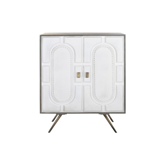 DKD Home Decor Aparador Cruz Rombo de Mango y Latón Blanco