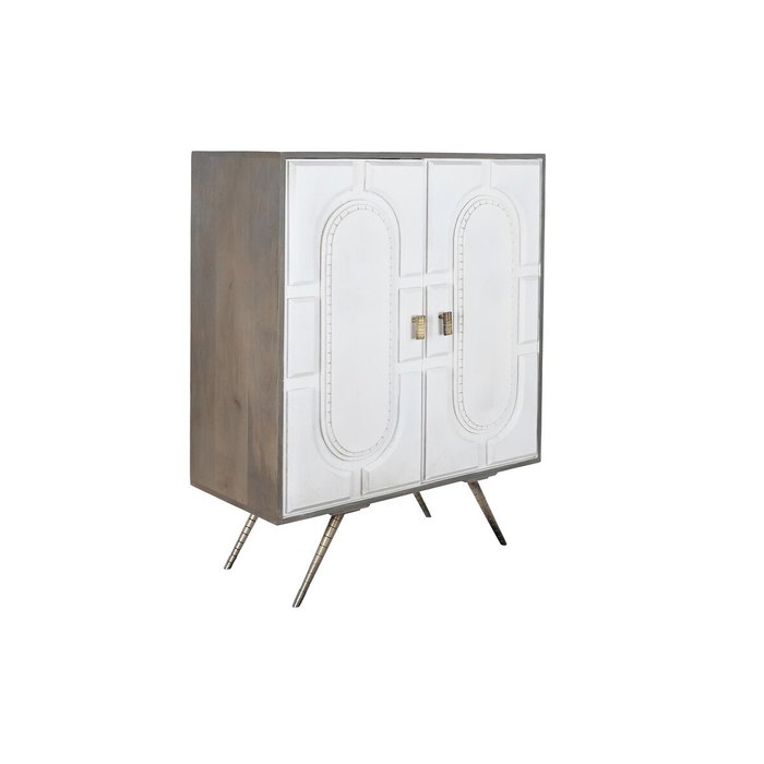 DKD Home Decor Aparador Cruz Rombo de Mango y Latón Blanco