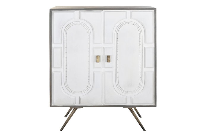 DKD Home Decor Aparador Cruz rombo Moderno Blanco Dorado Mango y Latón 93 x 41 x 114 cm