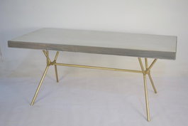 DKD Home Decor Mesa de Comedor Mango Latón Rombo Blanco