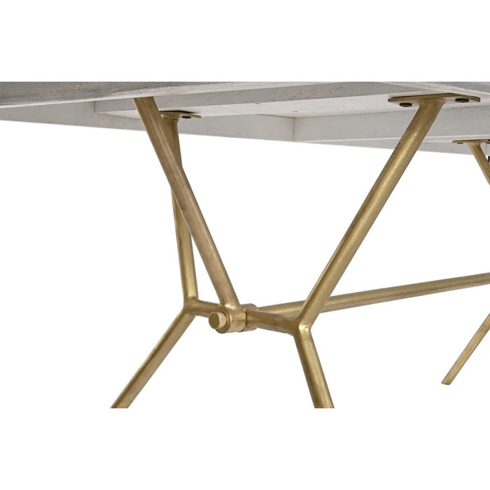 DKD Home Decor Mesa de Comedor Mango Latón Rombo Blanco