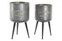 DKD Home Decor Macetero Loft de Metal, Set de 2 Macetas en Colores Gris y Negro, Diseño Desmontable 25 x 25 x 46 cm