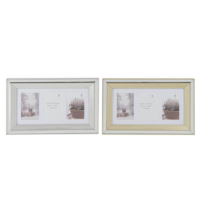 DKD Home Decor Marco Multifoto MIRROR para 3 Fotos (Dorado/Plateado)