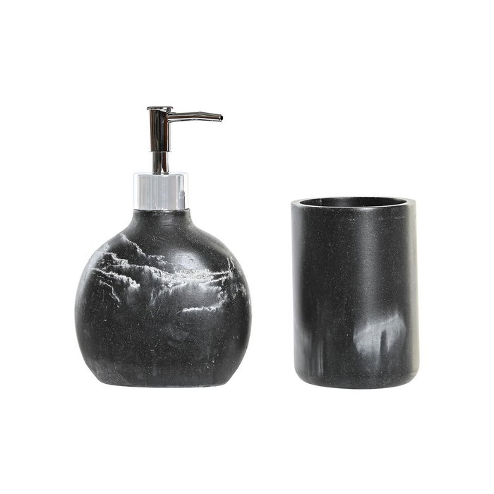 DKD Home Decor Set de Baño de 2 Piezas con Acabado de Mármol Negro