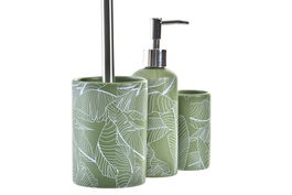DKD Home Decor Baño Tropical Set de 3 Piezas en Dolomita y PP, Verde y Plateado, 37 cm Alto