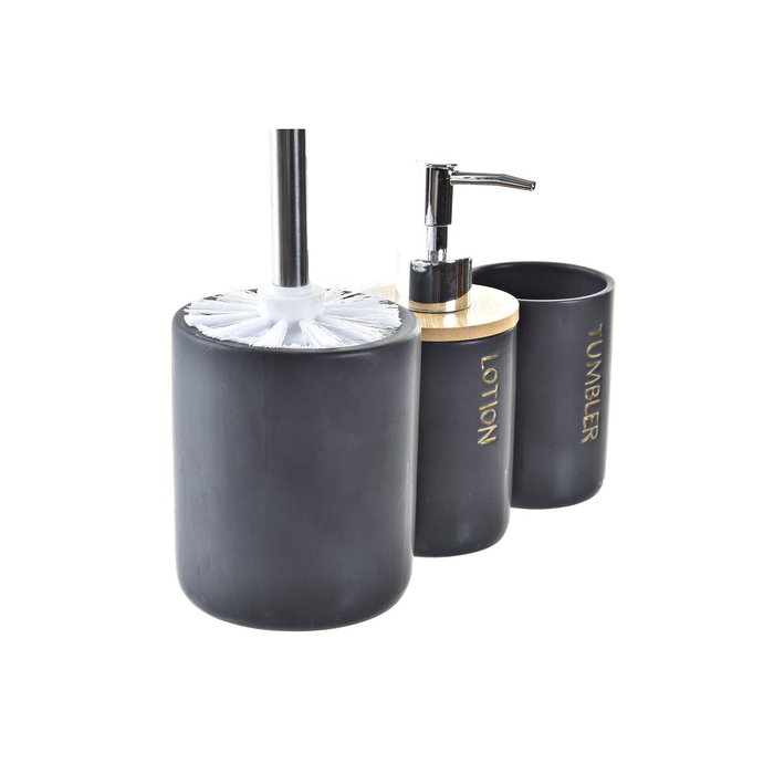 DKD Home Decor Set de 3 Accesorios de Baño en Dolomita y Bambú Negro