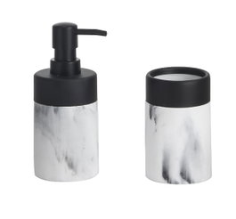 DKD Home Decor Baño Moderno Blanco Negro Set de 2 Piezas 7.2 x 16.4 x 7.2 cm