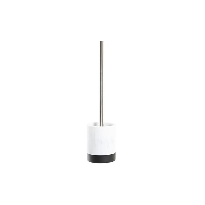 DKD Home Decor Escobillero de Resina y Acero Inoxidable Mármol Blanco