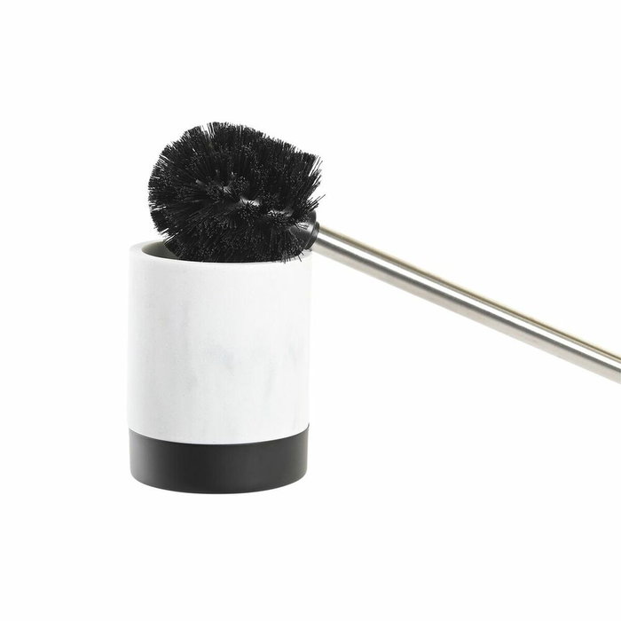 DKD Home Decor Escobillero de Resina y Acero Inoxidable Mármol Blanco