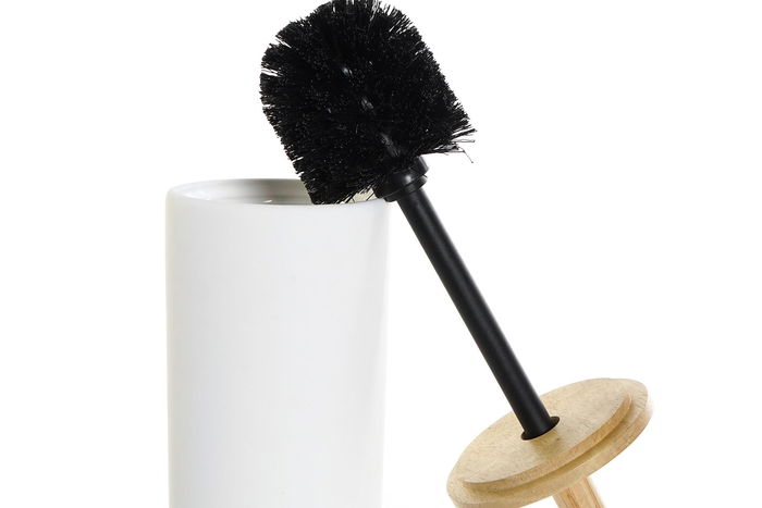 DKD Home Decor Escobillero Gres y Bambú Blanco Natural 10 x 38 x 10 cm